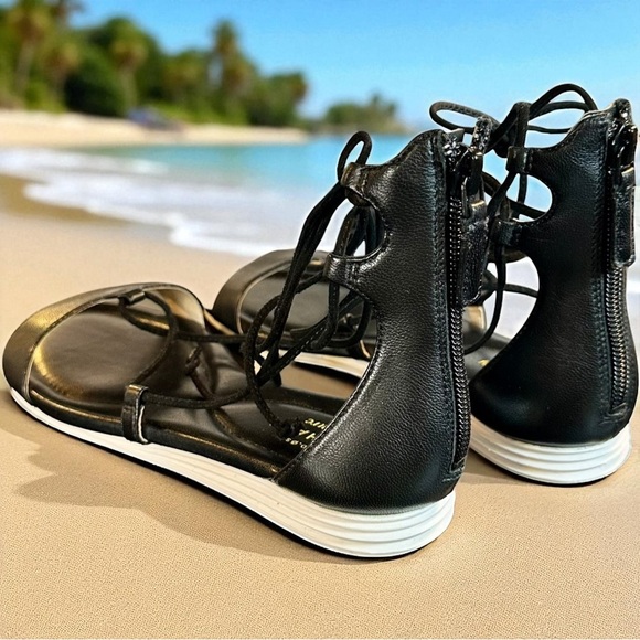 NWOT Cole Haan Grand-OS Black & White Leather Lace-Up Gladiator Sandals Size 5.5 - Picture 9 of 12